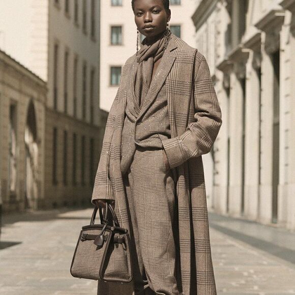 Ralph Lauren Collection ~ Fall 21 Isla Truffle & Morel Glen Plaid Wool Top Coat - Picture 16 of 17